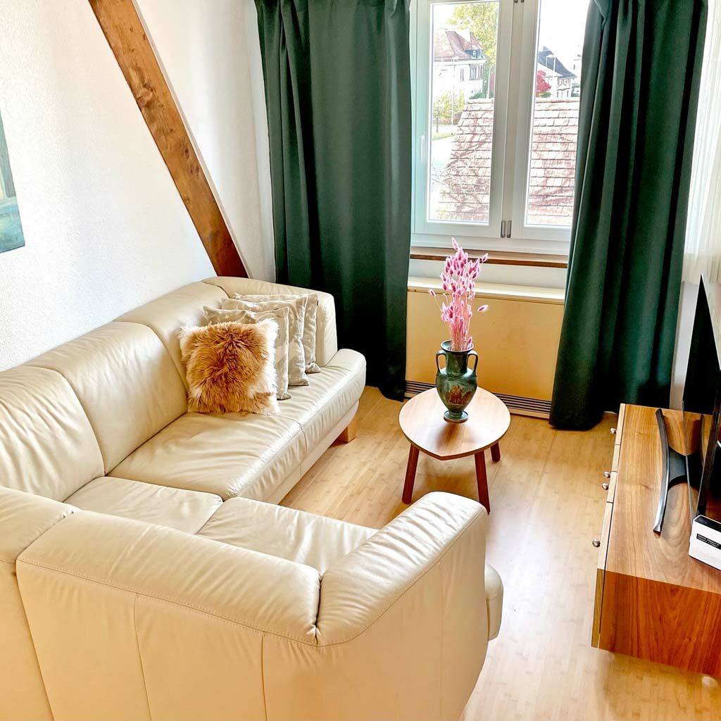 Casa Cecilia Guesthouse Wetzikon Alpenblick Apartment Sitzecke Sofa Wohnzimmer